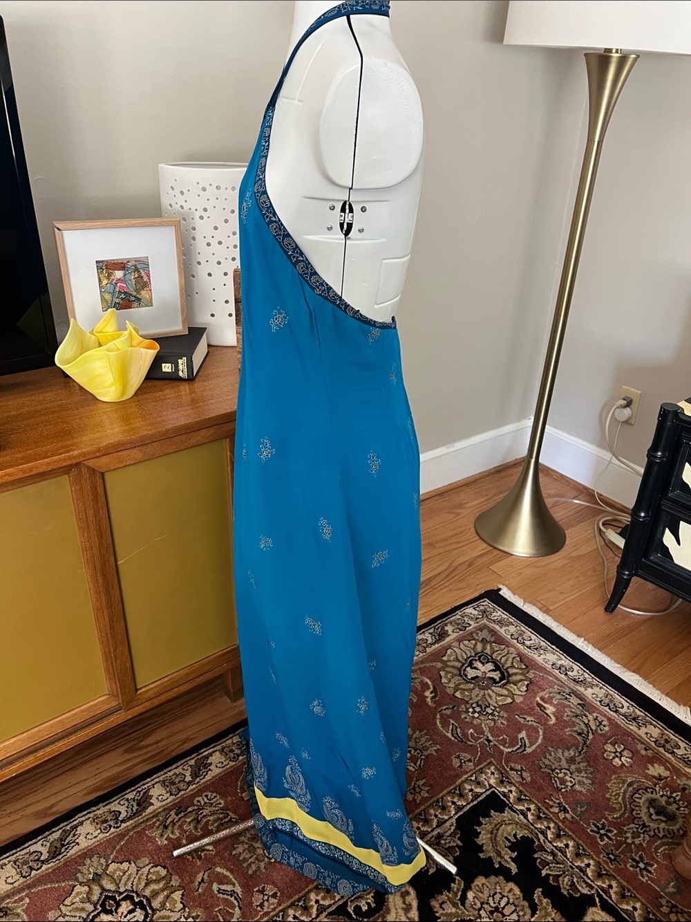 Laundry By Shelli Segal Teal Halter Maxi Dress with Contrast Hem - Picture 4 of 13